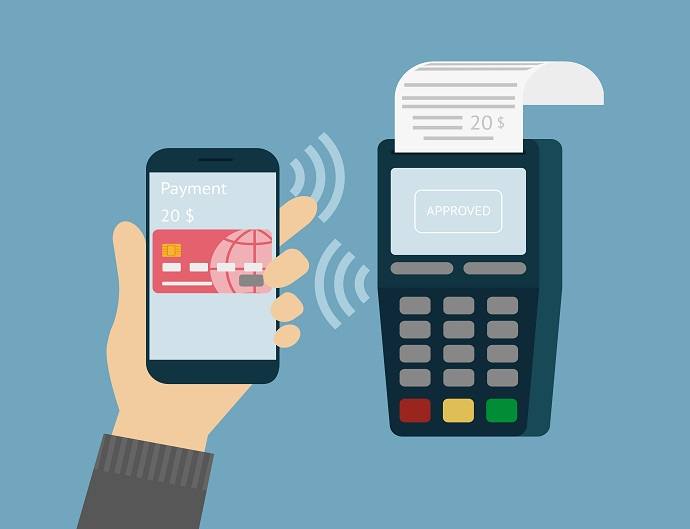 Vector illustration of mobile payment via smartphone.