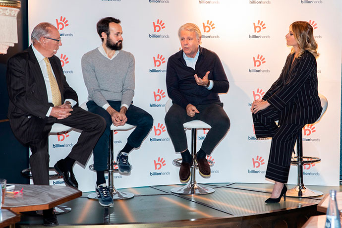 De izquierda a derecha: Rodolfo Carpintier, emprendedor, experto tecnológico y embajador de Billionhands. Alejandro Ponce, CEO Billionhands, Nicolás Luca de Tena, presidente de NextChance Invest e impulsor de la iniciativa y Ainhoa Arbizu, embajadora de la marca.