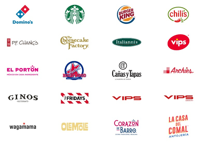 Las marcas del grupo Alsea presentes en España: Starbucks, Foster's Hollywood, Domino's Pizza, Burger King, Vips, Ginos, Fridays, Wagamama, Cañas y Tapas, Lavaca y OleMole.