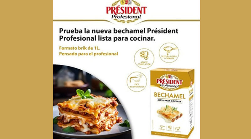 La bechamel Prèsident Profesional, en formato de brik de un litro, es una opción para los profesionales que buscan una alternativa fácil de usar