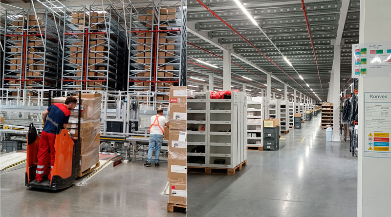 (Izq.)Fase de despaletización y almacenamiento en miniload y (der.) zona de picking tower